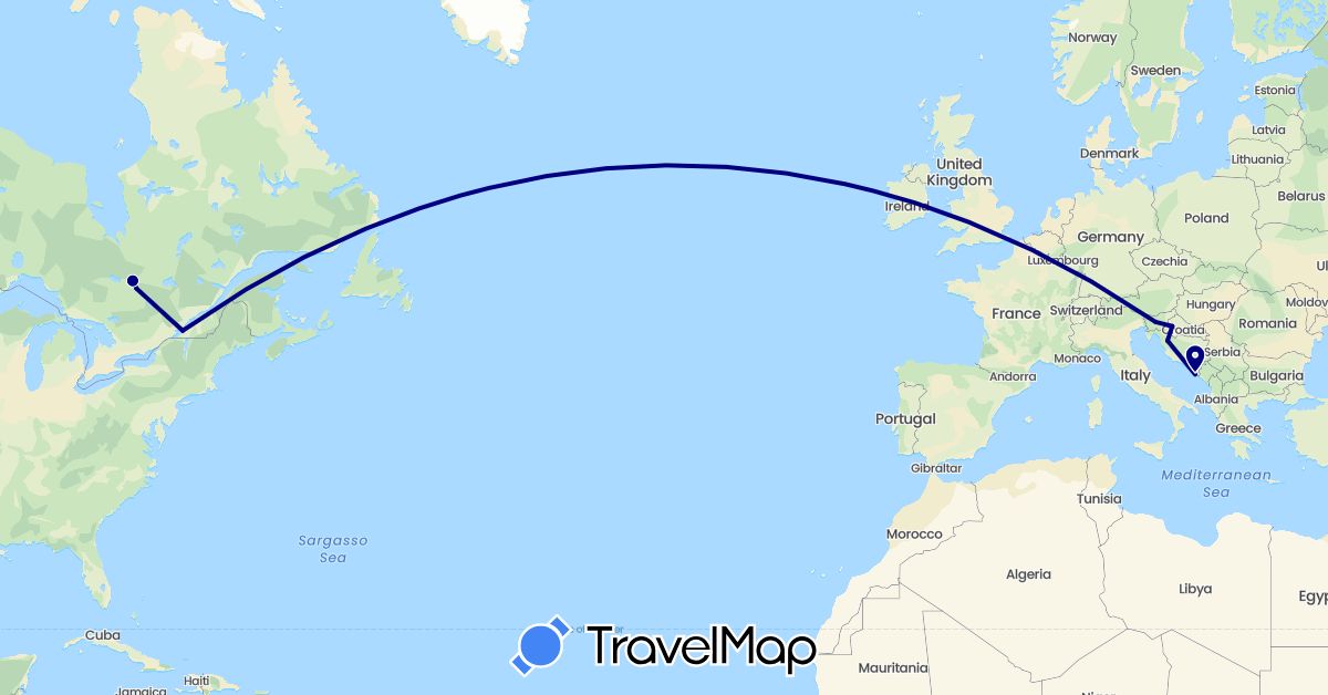 TravelMap itinerary: driving in Canada, Croatia, Slovenia (Europe, North America)